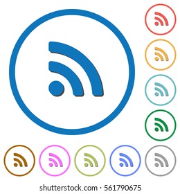 Radio signal flat color vector icons with shadows in round outlines on white background