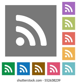 Radio signal flat icons on simple color square backgrounds