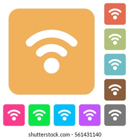 Radio signal flat icons on rounded square vivid color backgrounds.