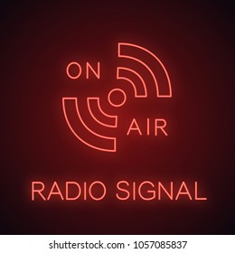 Radio signal neon light icon. On air. Hotspot. Glowing sign. Vector isolated illustration