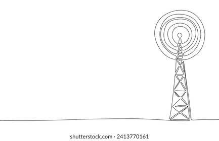 Radio signal one line continuous line. Line art radio antena outline, silhouette. Hand drawn vector art.