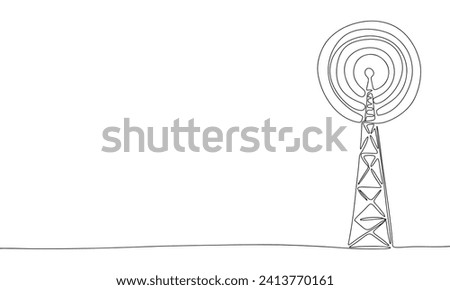 Radio signal one line continuous line. Line art radio antena outline, silhouette. Hand drawn vector art.