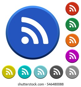 Radio signal round color beveled buttons with smooth surfaces and flat white icons
