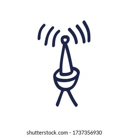 Radio signals waves and light rays, radar, wifi, antenna and satellite signal symbols hand drawn doodle style vector. Line, connection.