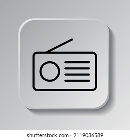 Radio simple icon vector. Flat desing. Black icon on square button with shadow. Grey background.ai