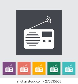 Radio. Single flat icon on the button. Vector illustration.