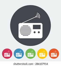 Radio. Single flat icon on the circle button. Vector illustration.