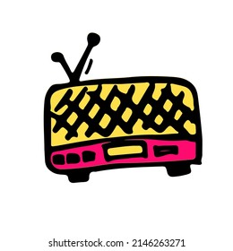 Icono de vector de esbozo de radio. Símbolo del equipo de sonido de entretenimiento dibujado a mano