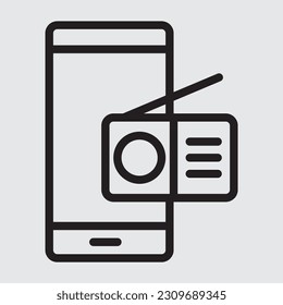 Icono de línea de smartphone de radio, uso para presentación de aplicaciones móviles del sitio web