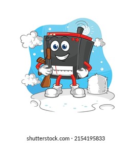 radio soldier in winter. character mascot vector