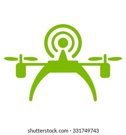 Radio Source Drone vector icon. Style is flat symbol, eco green color, rounded angles, white background.