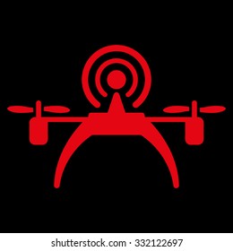 Radio Source Drone vector icon. Style is flat symbol, red color, rounded angles, black background.