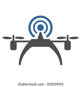 Radio Source Drone vector icon. Style is bicolor flat symbol, cobalt and gray colors, rounded angles, white background.