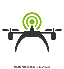 Radio Source Drone vector icon. Style is bicolor flat symbol, eco green and gray colors, rounded angles, white background.