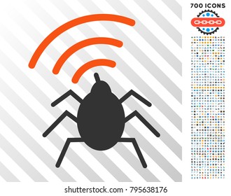 Radio Spy Bug icon with 700 bonus bitcoin mining and blockchain icons. Vector illustration style is flat iconic symbols design for cryptocurrency software.