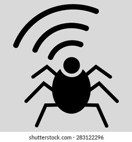 Radio spy bug icon from Business Bicolor Set. Vector style: flat symbol, black color, rounded angles, light gray background.