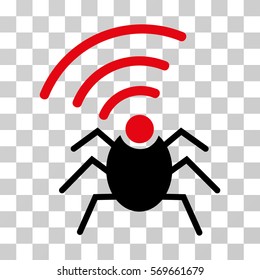 Radio Spy Bug icon. Vector illustration style is flat iconic bicolor symbol, intensive red and black colors, transparent background. Designed for web and software interfaces.