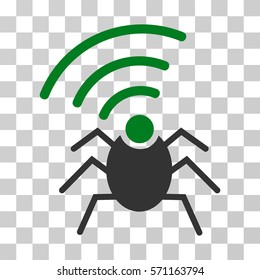 Radio Spy Bug icon. Vector illustration style is flat iconic bicolor symbol, green and gray colors, transparent background. Designed for web and software interfaces.