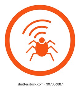 Radio spy bug vector icon. This rounded flat symbol is drawn with orange color on a white background.