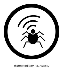 Radio spy bug vector icon. This rounded flat symbol is drawn with black color on a white background.
