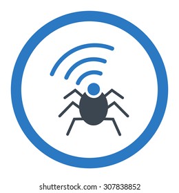 Radio spy bug vector icon. This rounded flat symbol is drawn with smooth blue colors on a white background.