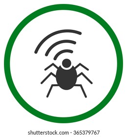 Radio Spy Bug vector icon. Style is bicolor flat circled symbol, green and gray colors, rounded angles, white background.