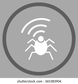 Radio Spy Bug vector icon. Style is bicolor flat circled symbol, dark gray and white colors, rounded angles, silver background.