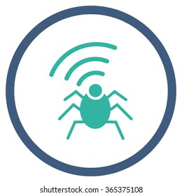 Radio Spy Insect vector icon. Style is bicolor flat circled symbol, cobalt and cyan colors, rounded angles, white background.