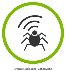 Radio Spy Insect vector icon. Style is bicolor flat circled symbol, eco green and gray colors, rounded angles, white background.