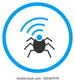 Radio Spy Insect vector icon. Style is bicolor flat circled symbol, blue and gray colors, rounded angles, white background.
