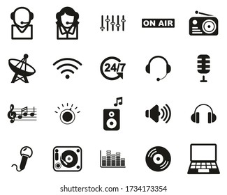 Radio Station & Radio Equipment Icons Black & White Set Big