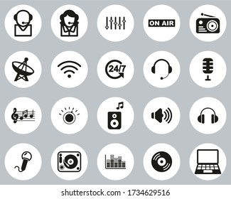 Radio Station & Radio Equipment Icons Black & White Flat Design Circle Set Big