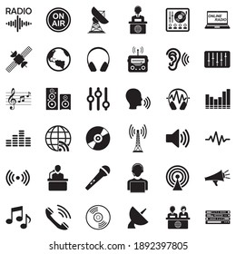 Radio Station Icons. Black Flat Design. Vector Illustration.