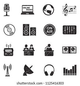 Radio Station Icons. Black Scribble Design. Vector Illustration.