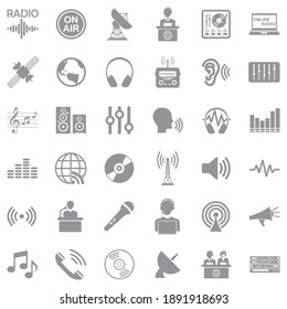 Radio Station Icons. Gray Flat Design. Vector Illustration.