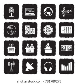 Radio Station Icons. Grunge Black Flat Design. Vector Illustration. 