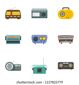 Radio station icons set. Cartoon set of 9 radio station vector icons for web isolated on white background