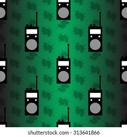 radio station on green background seamless vector pattern