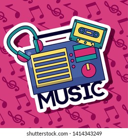 radio stereo cassette headphones music festival background vector illustration