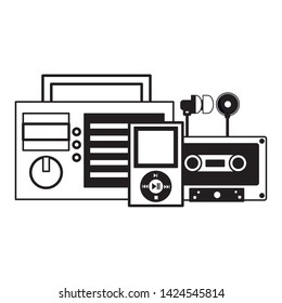 radio stereo cassette mp3 earphones festival music vector illustration