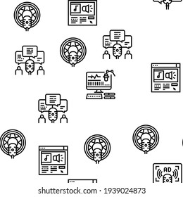 Radio Studio Podcast Vector Seamless Pattern Thin Line Illustration