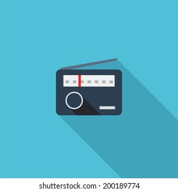 Radio symbol. Vector illustration of flat color icon with long shadow.  