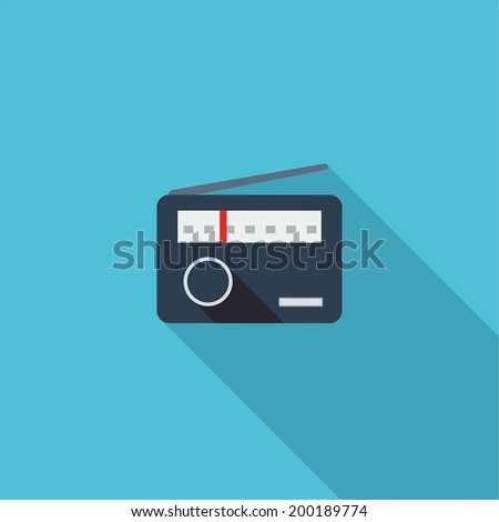 Radio symbol. Vector illustration of flat color icon with long shadow.  