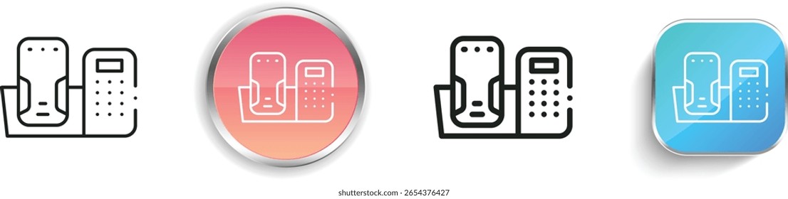 Icono de teléfono de radio. Diseño de estilo lineal delgado, regular y de Botón aislado sobre fondo blanco
