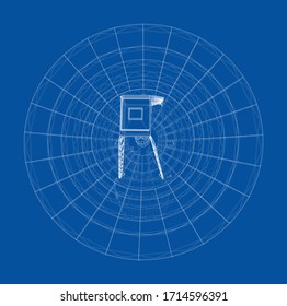 Radio Telescope concept outline. Vector rendering of 3d. Wire-frame style. The layers of visible and invisible lines are separated