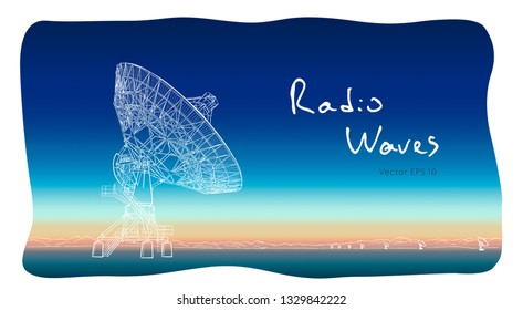 Radio telescope dishes antenna. Vector sketch draw