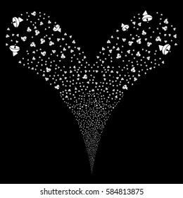 Radio Telescope fireworks stream. Vector illustration style is flat white iconic symbols on a black background. Object double fountain done from random design elements.
