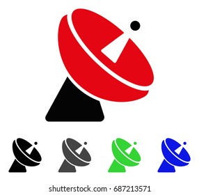 Radio Telescope flat vector icon. Colored radio telescope gray, black, blue, green icon variants. Flat icon style for web design.