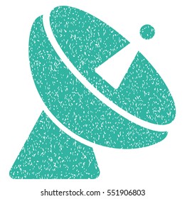 Radio Telescope grainy textured icon for overlay watermark stamps. Flat symbol with unclean texture. Dotted vector cyan ink rubber seal stamp with grunge design on a white background.