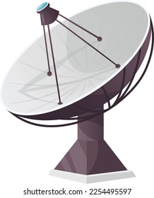 Icono del telescopio de radio. Antena de estudio del espacio de dibujos animados aislada en fondo blanco